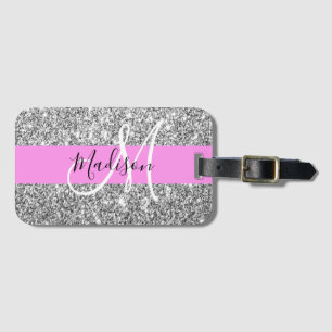 Étiquette À Bagage Glam Pink & Silver Parties scintillant étincelles