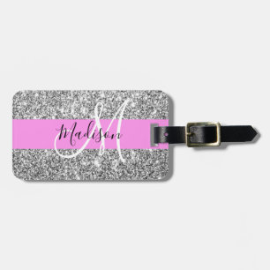 Étiquette À Bagage Glam Pink & Silver Parties scintillant étincelles 