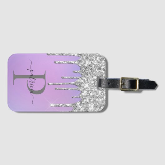 Étiquette À Bagage Glam Silver Parties scintillant Drivers Élégant Mo (Devant Horizontal)