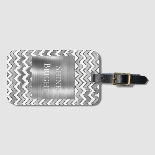 Étiquette À Bagage Glam Silver White Zigzag Stripes (Devant Horizontal)