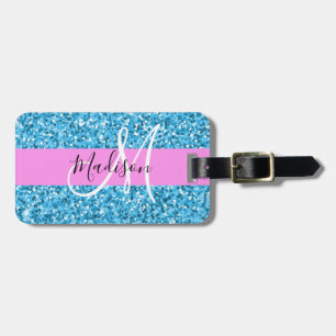 Étiquette À Bagage Glam Sky Blue Parties scintillant rose étincelles