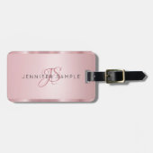 Étiquette À Bagage Glamor Rose Or Monogramme Moderne Élégant (Devant horizontal)