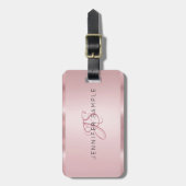 Étiquette À Bagage Glamor Rose Or Monogramme Moderne Élégant (Devant Vertical)