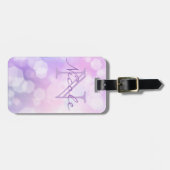 Étiquette À Bagage Glamore violet étincelle Bokeh - Monogramme (Devant horizontal)