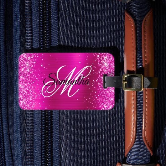 Étiquette À Bagage Gliterie rose chaud huile Fhuile Fancy Monogramme (Insitu Rectoal 4)