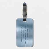 Étiquette À Bagage Glitter Bleu clair Foil Fancy Monogramme (Dos Vertical)