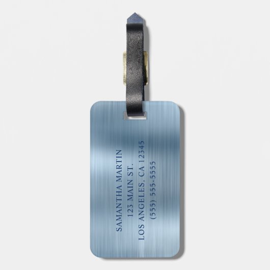 Étiquette À Bagage Glitter Bleu clair Foil Fancy Monogramme (Dos Vertical)