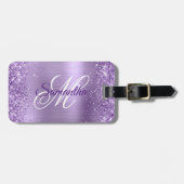 Étiquette À Bagage Glitter Lumière Violet Huile Fancy Monogramme (Devant horizontal)