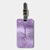 Étiquette À Bagage Glitter Lumière Violet Huile Fancy Monogramme (Devant Vertical)