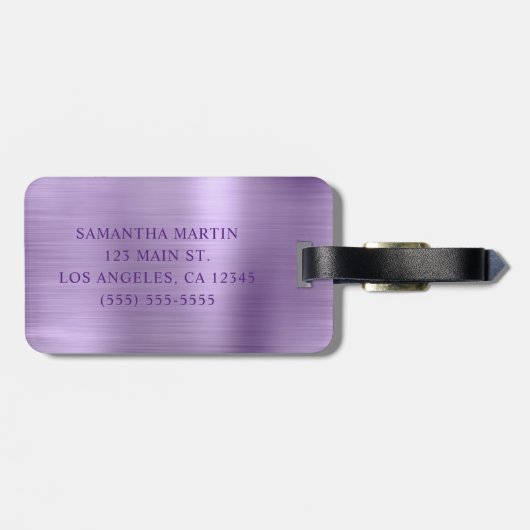 Étiquette À Bagage Glitter Lumière Violet Huile Fancy Monogramme (Dos horizontal)