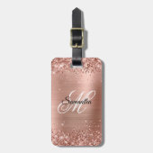 Étiquette À Bagage Glitter Rose Or huile Fancy Monogramme (Devant Vertical)
