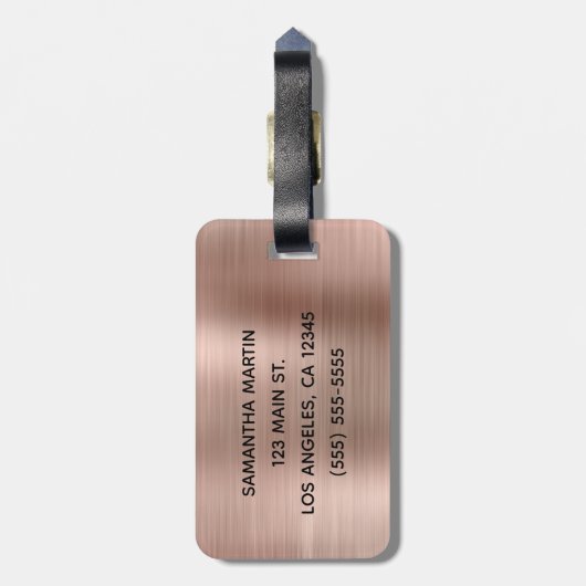 Étiquette À Bagage Glitter Rose Or huile Fancy Monogramme (Dos Vertical)