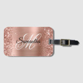 Étiquette À Bagage Glitterie brillant Rose or Faux Foil (Devant Horizontal)