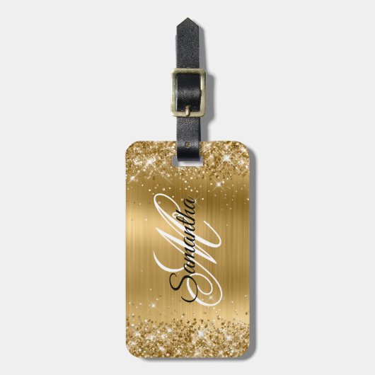 Étiquette À Bagage Glittery Gold Foil (Devant Vertical)