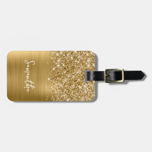 Étiquette À Bagage Glittery Gold Glam Nom du script (Devant horizontal)