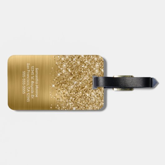 Étiquette À Bagage Glittery Gold Glam Nom du script (Dos horizontal)
