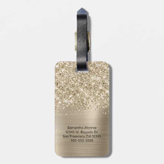 Étiquette À Bagage Glittery Pale Gold Glam Script Name (Dos Vertical)
