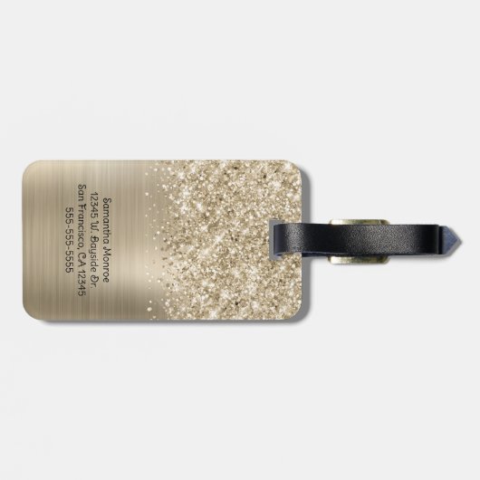 Étiquette À Bagage Glittery Pale Gold Glam Script Name (Dos horizontal)