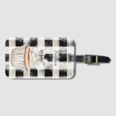 Étiquette À Bagage Glitzy Silver White Cupcake Bow Black Cream Plaid (Devant Horizontal)
