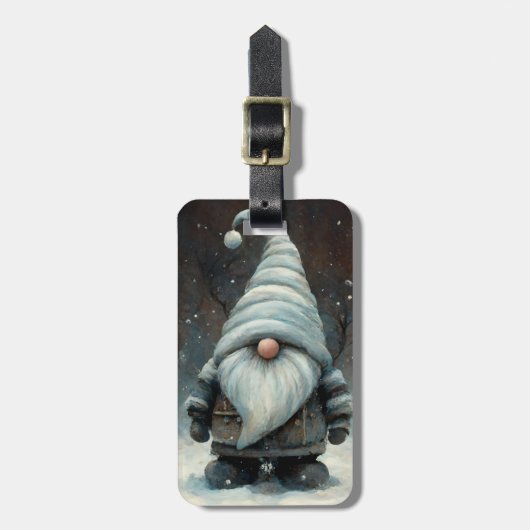 Étiquette À Bagage Gnome d'hiver dans une forêt de neige (Devant Vertical)