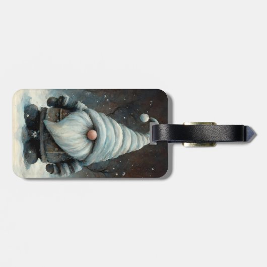 Étiquette À Bagage Gnome d'hiver dans une forêt de neige (Dos horizontal)