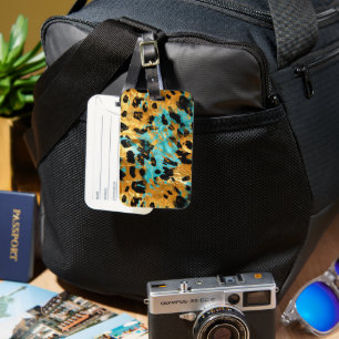 Étiquette À Bagage Gold Aqua Black Leopard Animal