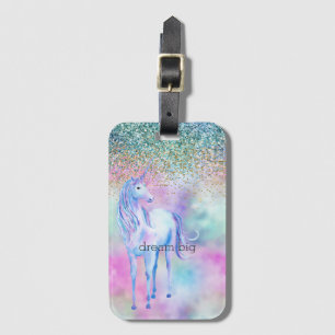 Étiquette À Bagage Gold Aqua Parties scintillant violet blanc Unicorn