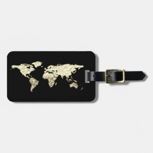 Étiquette À Bagage Gold Black Globe World Map Nom d'adresse