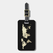 Étiquette À Bagage Gold Black Globe World Map Nom d'adresse (Devant Vertical)
