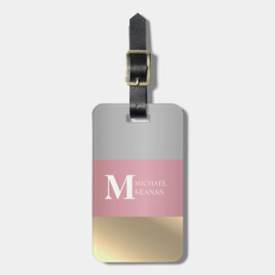 Étiquette À Bagage Gold Chopper Pink Strip Nom du monogramme métalliq