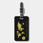Étiquette À Bagage Gold Foil World Earth Map Travel Monogramme Nom (Devant Vertical)