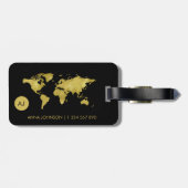 Étiquette À Bagage Gold Foil World Earth Map Travel Monogramme Nom (Dos horizontal)