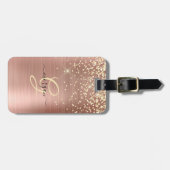 Étiquette À Bagage Gold Glitter, Gold Monogram, Black Script Name (Devant horizontal)