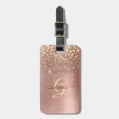 Étiquette À Bagage Gold Glitter, Gold Monogram, Black Script Name (Devant Vertical)