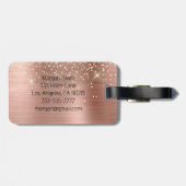 Étiquette À Bagage Gold Glitter, Gold Monogram, Black Script Name (Dos horizontal)