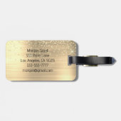 Étiquette À Bagage Gold Glitter & Monogram, Black Script Name (Dos horizontal)