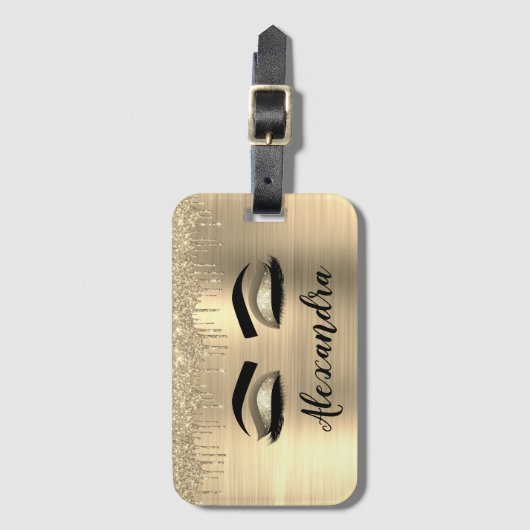 Étiquette À Bagage Gold Glitter Sparkle Eyelashes Monogram (Devant Vertical)