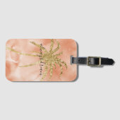 Étiquette À Bagage Gold Glitz Palm Tree Dream Peach Aquarelle      (Devant Horizontal)