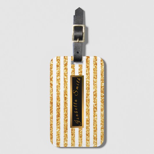 Étiquette À Bagage Gold Horizontal Parties scintillant Boho Popular C (Devant Vertical)