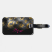 Étiquette À Bagage Gold Leopard Cheetah Exotic Print Black Shadows (Dos horizontal)