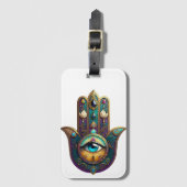 Étiquette À Bagage Gold Violet Teal Hamsa w/ Turquoise Third Eye (Devant Vertical)