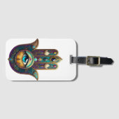 Étiquette À Bagage Gold Violet Teal Hamsa w/ Turquoise Third Eye (Devant Horizontal)