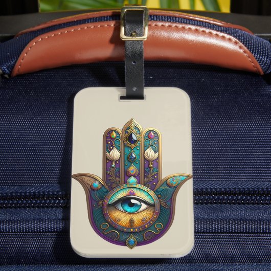 Étiquette À Bagage Gold Violet Teal Hamsa w/ Turquoise Third Eye (Insitu Rectoal 2)