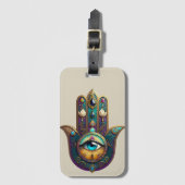 Étiquette À Bagage Gold Violet Teal Hamsa w/ Turquoise Third Eye (Devant Vertical)