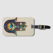 Étiquette À Bagage Gold Violet Teal Hamsa w/ Turquoise Third Eye (Devant Horizontal)