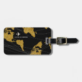 Étiquette À Bagage Gold World Map Élégant Voyage international (Devant horizontal)
