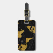 Étiquette À Bagage Gold World Map Élégant Voyage international (Devant Vertical)