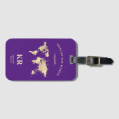 Étiquette À Bagage Gold World Map Monogram Voyageur Royal Purple (Devant Horizontal)