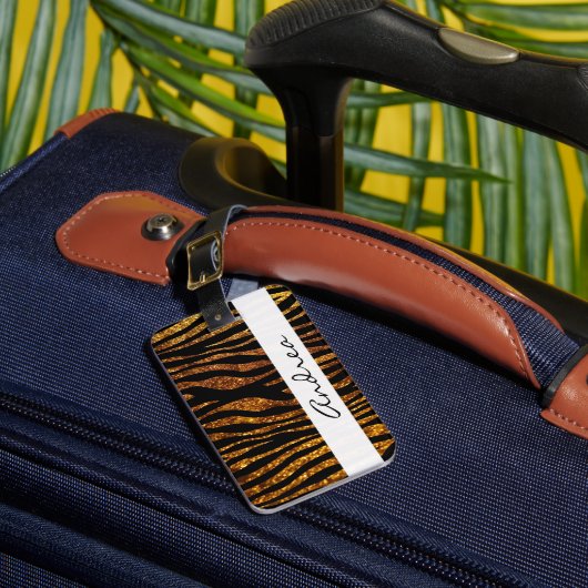 Étiquette À Bagage Gold Zebra, Parties scintillant Zebra, Zebra Print (Insitu Rectoal 1)