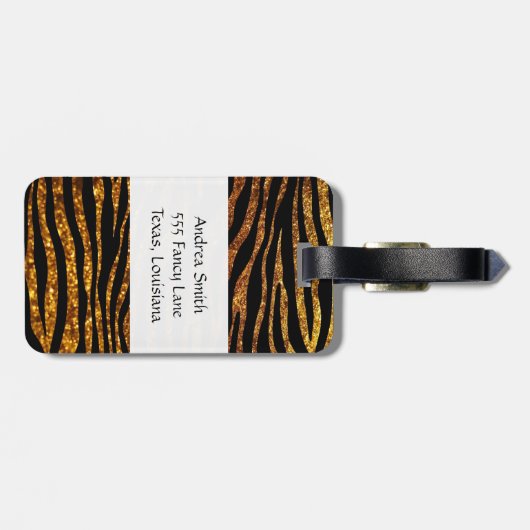 Étiquette À Bagage Gold Zebra, Parties scintillant Zebra, Zebra Print (Dos horizontal)